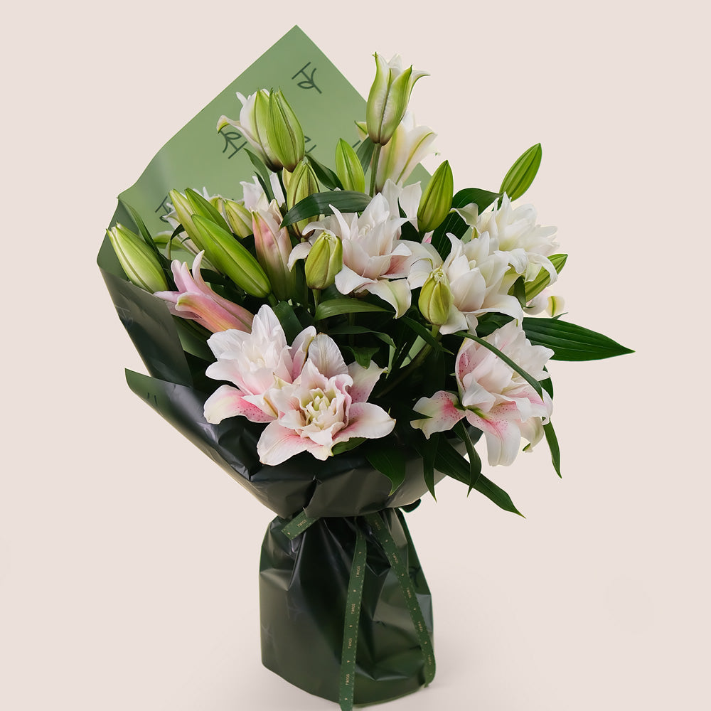 Lily Grace Flower Bouquet – Double Petalled Lilies in TWIGS Carry Bag