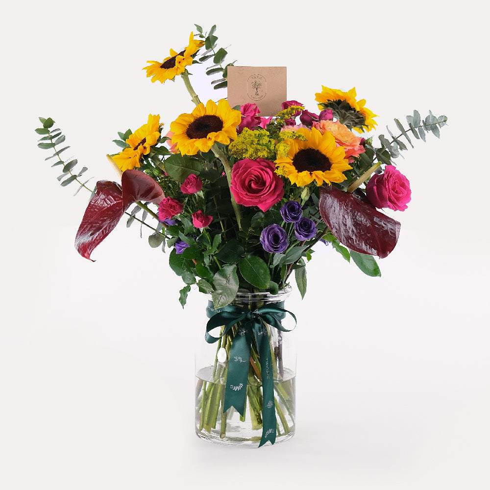 Premium Rose and Sunflower Mix Flowers Vase Arrangement