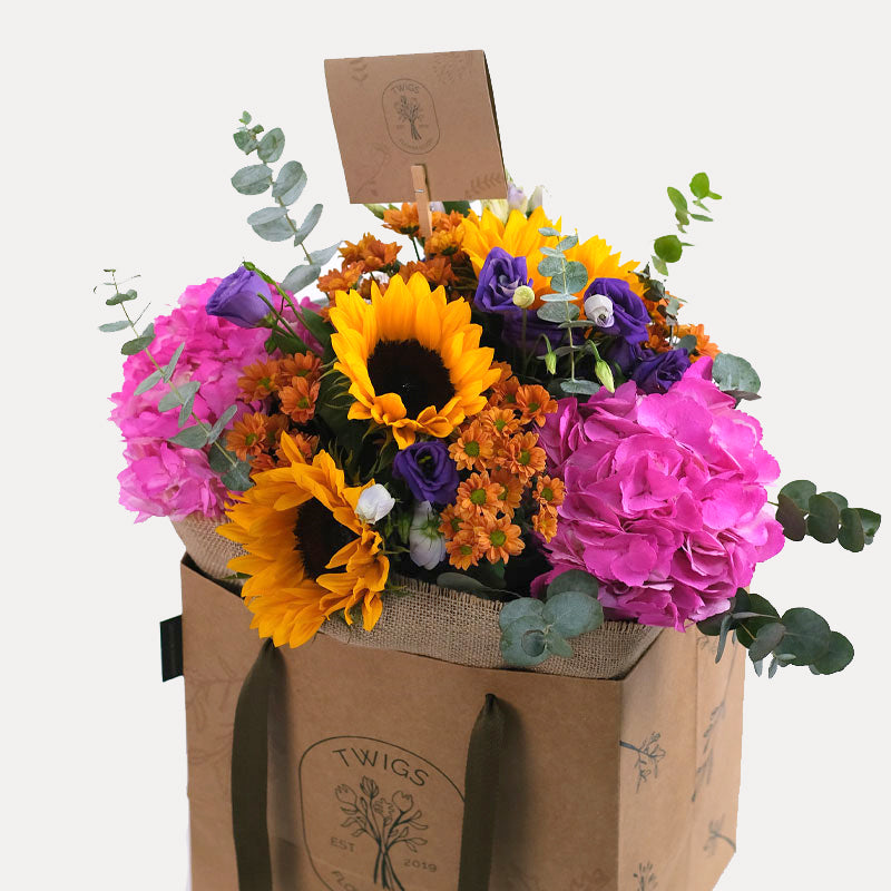 Sunflower ,Hydrangea and Chrysanthemum Mix Flowers  Bouquet