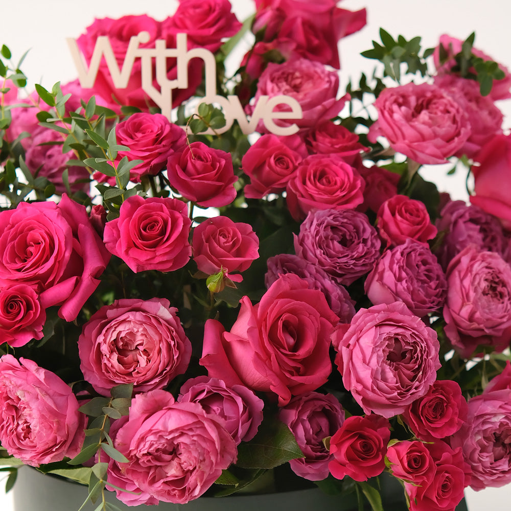 Grande Hot Pink Roses Round Box  TWIGS – A Stunning Gesture of Love and Elegance