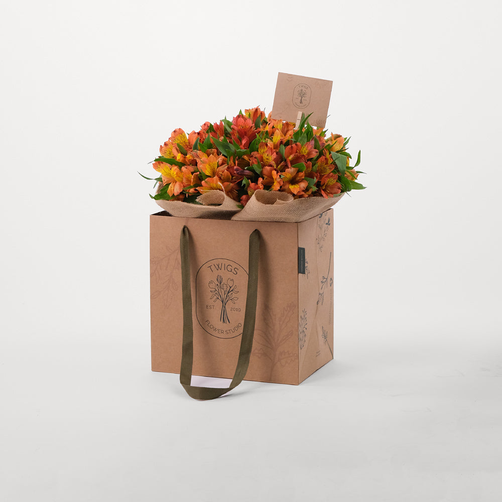 Alstroemeria Orange Flowers Bouquet In A Bag