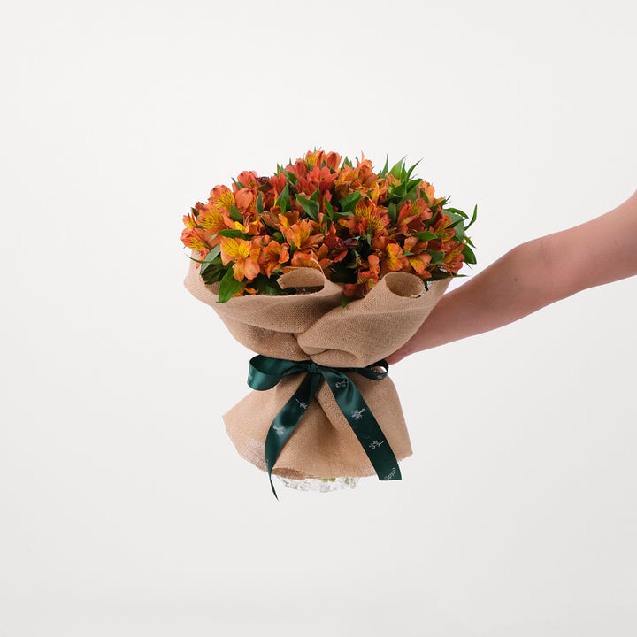 Alstroemeria Orange Flowers Bouquet In A Bag