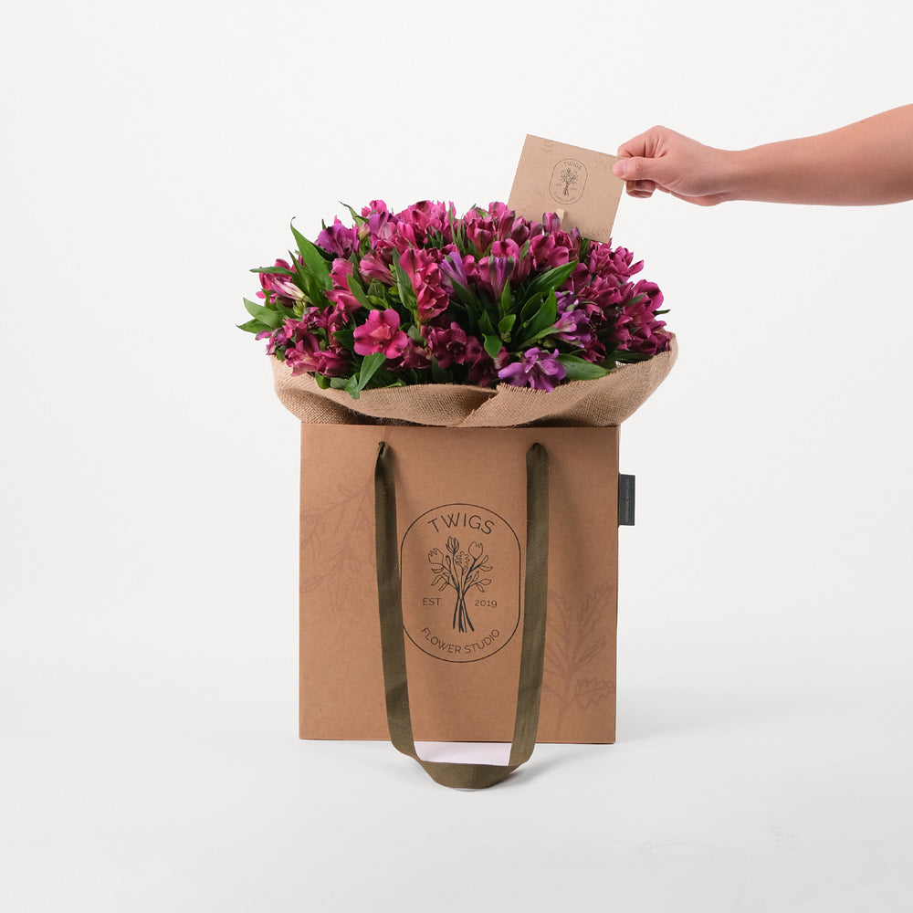 Alstroemeria Purple Flowers Bouquet In A Bag