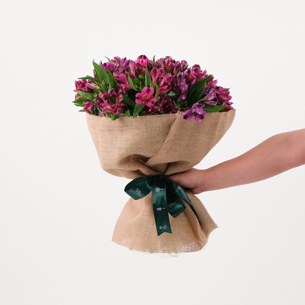 Alstroemeria Purple Flowers Bouquet In A Bag