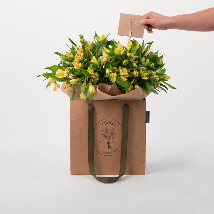 Alstroemeria Yellow Flowers Bouquet In A Bag