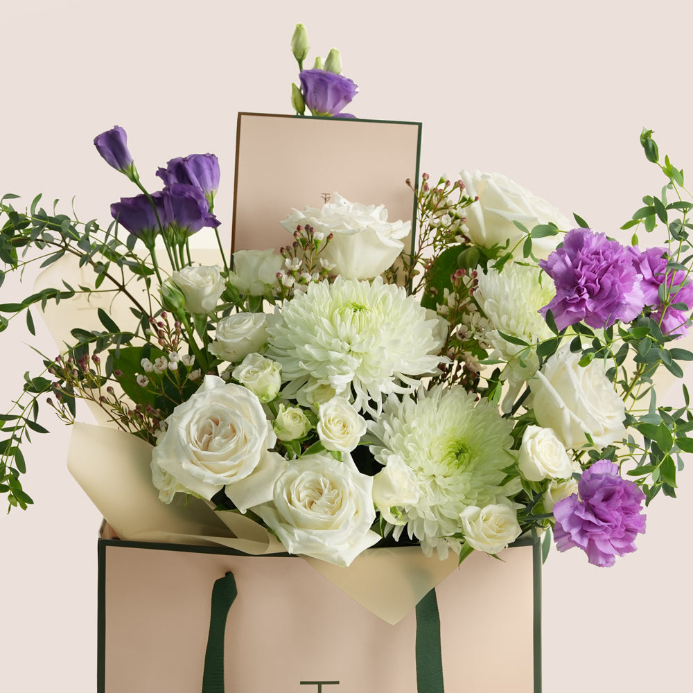 Quiet Grace - White Rose & Lisianthus Flower Bouquet