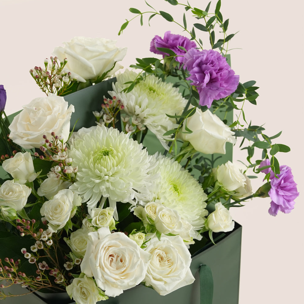 Quiet Grace - White Rose & Lisianthus Flower Bouquet