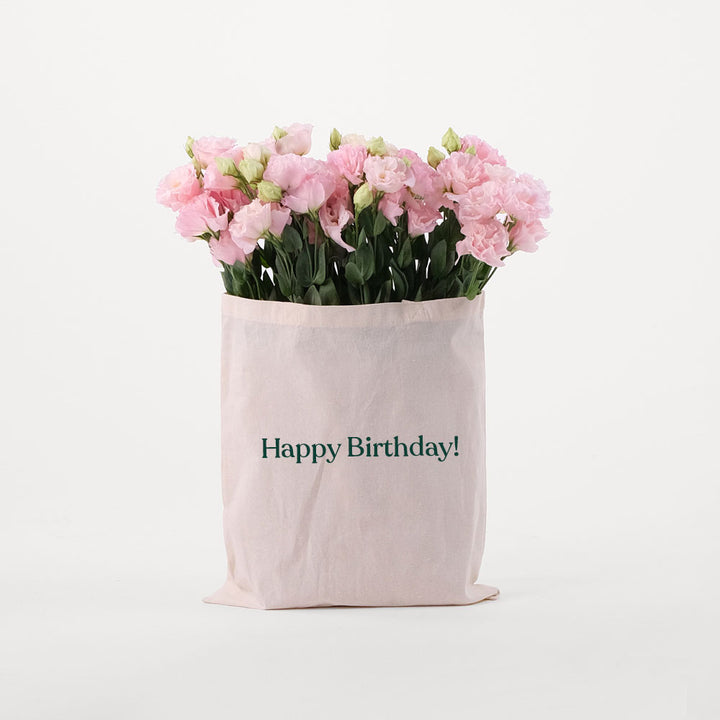 Light Pink Lisianthus in a Reusable Canvas Tote – Delicate Beauty with a Thoughtful Touch