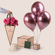 Juliet Cerise Birthday Bundle – Flower Bouquet, Cake & Balloons– A Bold & Beautiful Celebration Gift