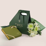 White Harmony Bouquet with Bateel Date Chocolates | Elegant Gift Bundle Dubai