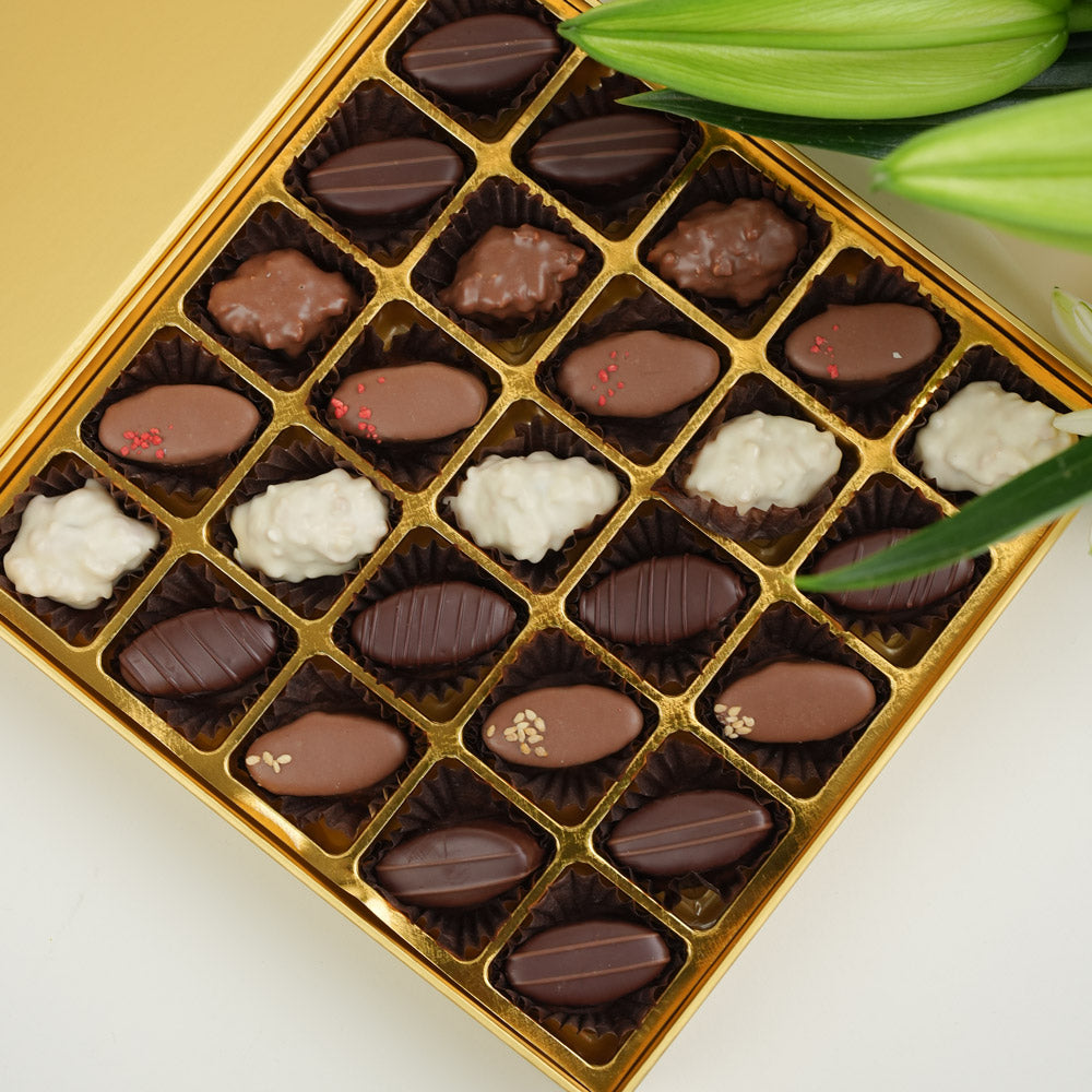 White Harmony Bouquet with Bateel Date Chocolates | Elegant Gift Bundle Dubai