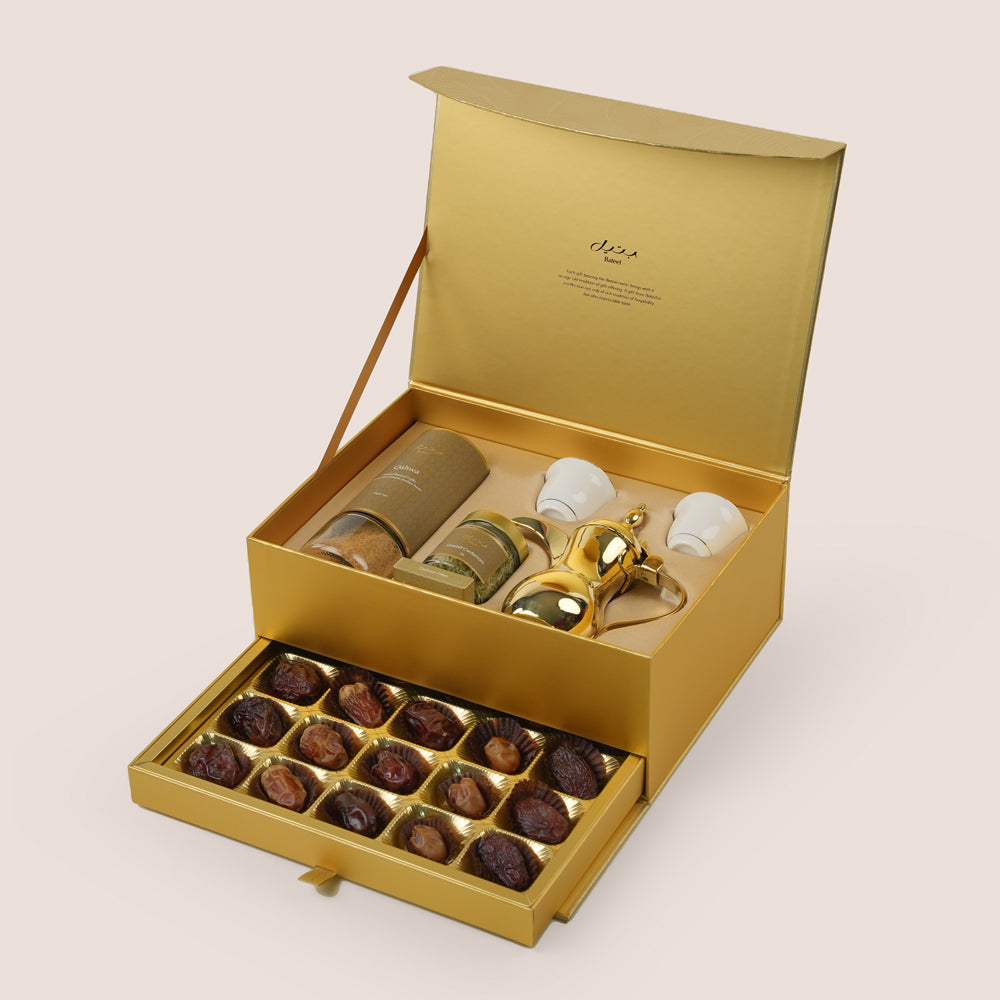 Bateel Gold Palm Qahwa Gift Set with Drawer | Luxury Date & Coffee Add-On for Flower Delivery UAE
