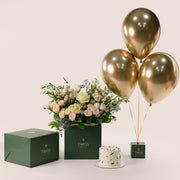 TWIGS FLOWERS IN A BOX WITH BIRTHDAY CAKE AND BALLOONS