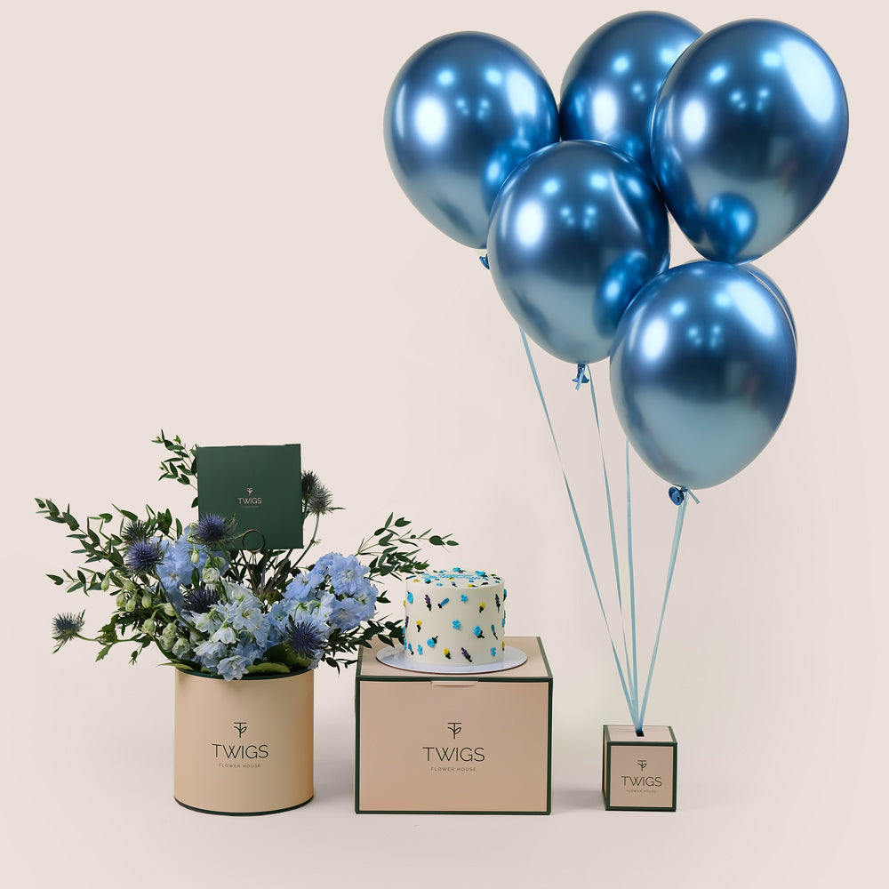 Blue Celebration Deluxe Round Box – A Complete Birthday Set for an Elegant and Fun Celebration