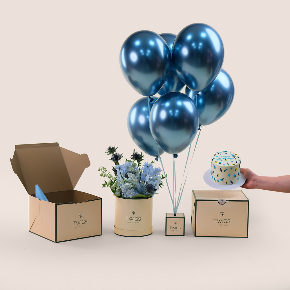 Blue Celebration Deluxe Round Box – A Complete Birthday Set for an Elegant and Fun Celebration