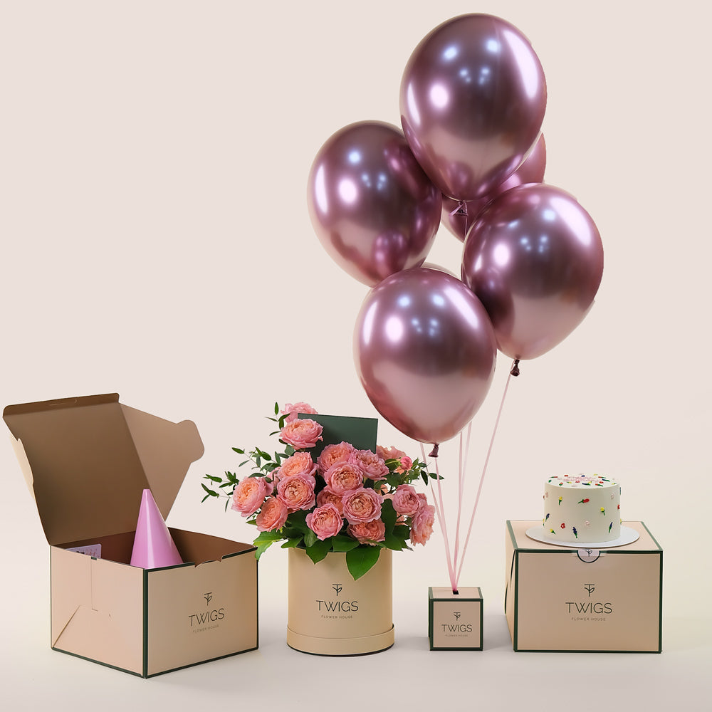 Pink Celebration Deluxe Round Box – A Complete Birthday Package for an Unforgettable Celebration