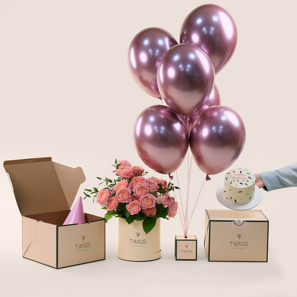 Pink Celebration Deluxe Round Box – A Complete Birthday Package for an Unforgettable Celebration