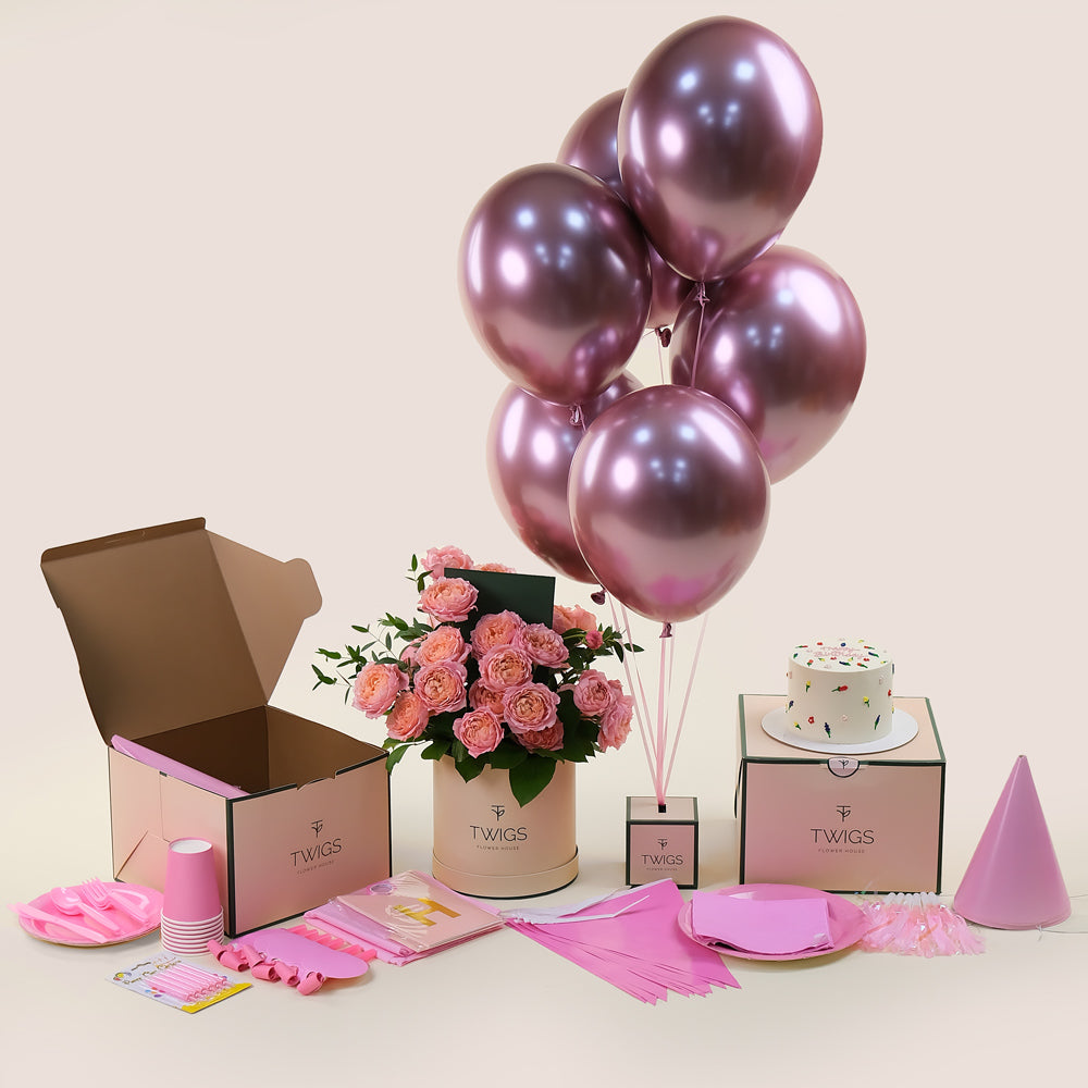 Pink Celebration Deluxe Round Box – A Complete Birthday Package for an Unforgettable Celebration