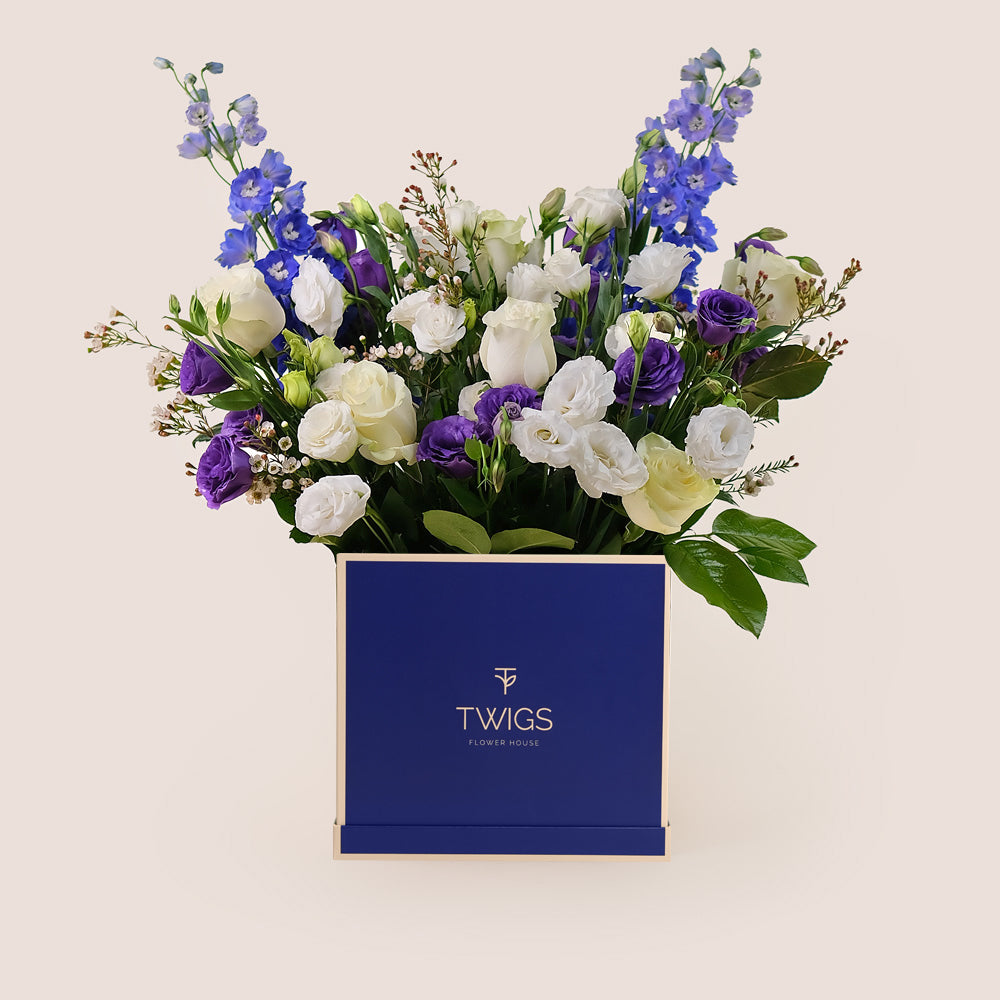 Lavender Symphony Flower Box – Purple & White Elegance