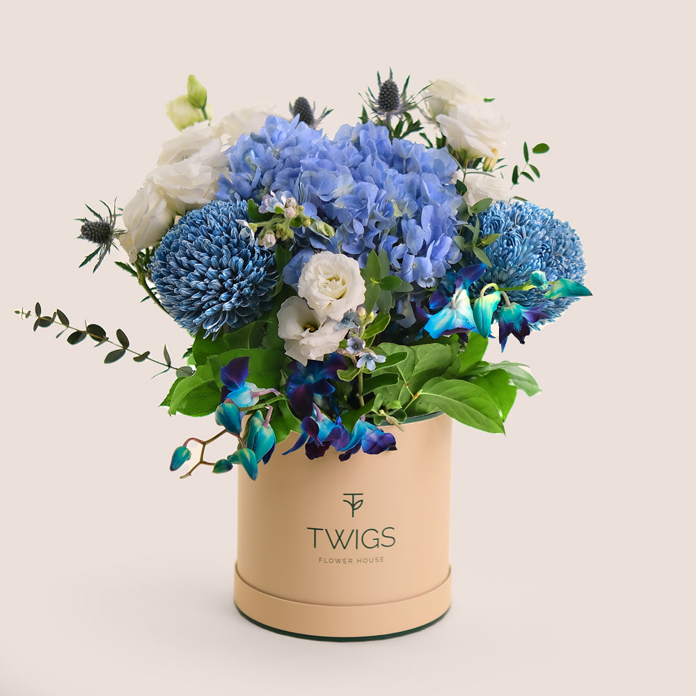 Luxe Blue Flower Arrangement  | Baby Boy Gift or For Him UAE