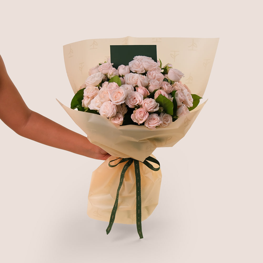 Bombastic Spray Roses Hand-Tied Flower Bouquet – Soft Elegance in Our Signature TWIGS Bag