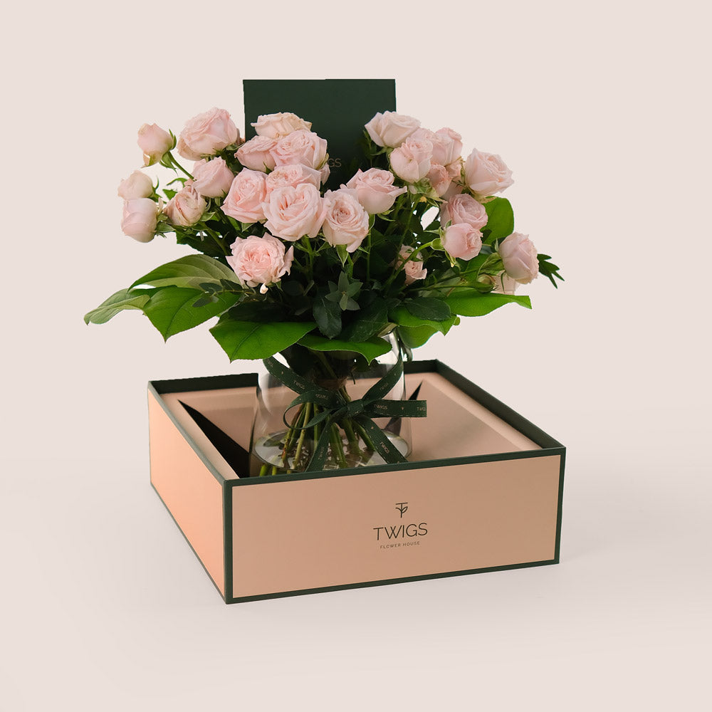 Petite Bombastic Roses in Flower Vase – Soft Charming Elegant Gift