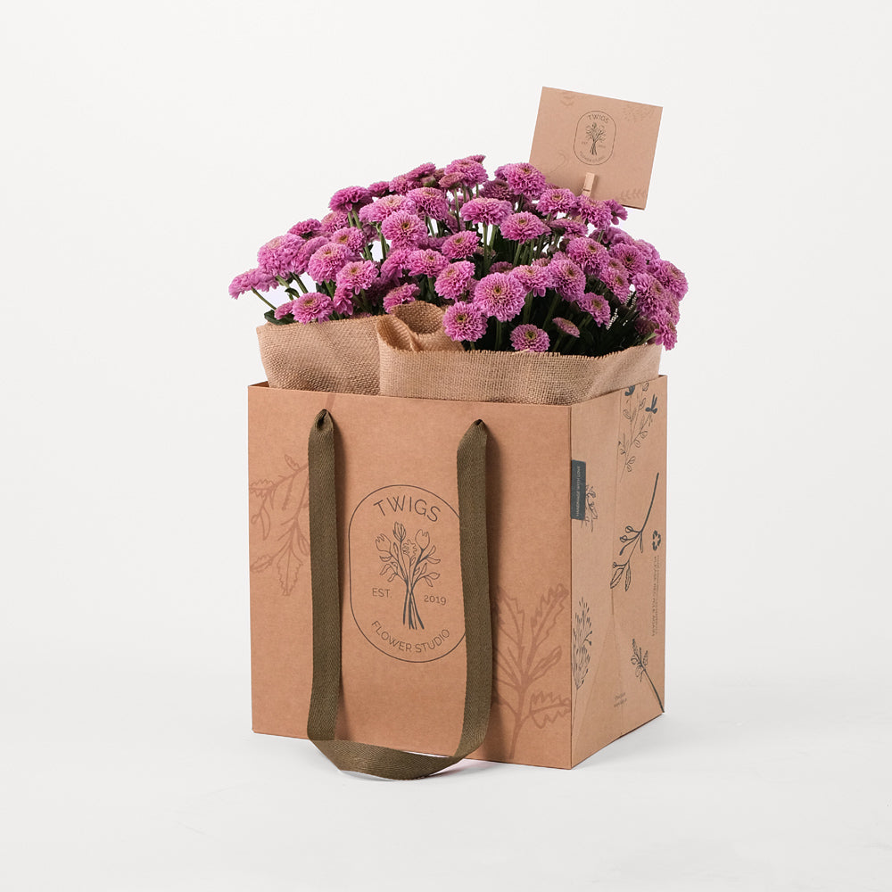 Button Purple Flowers Bouquet In A Bag