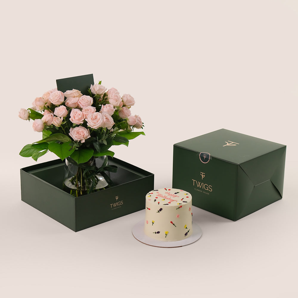 Petite Bloom Bundle – Bombastic Roses & Birthday Cake - A Heartfelt Gesture for Every Celebration