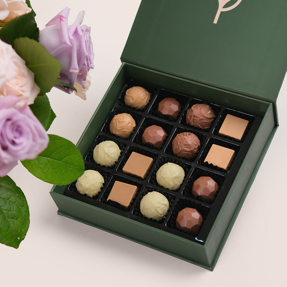 Violet Hues Mother's Day Flower Box & Artisan Chocolate – Grande Floral Indulgence