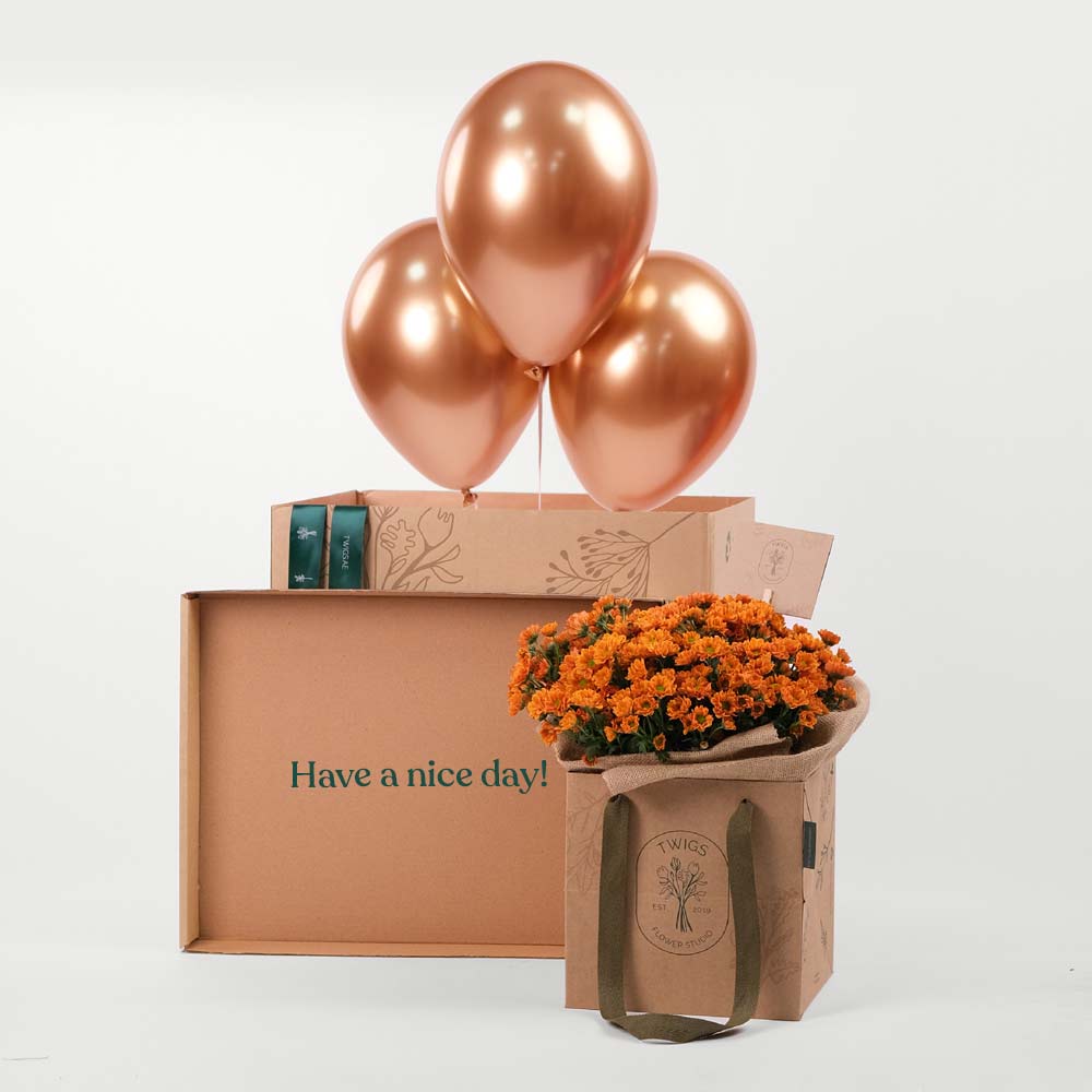 Chrysanthemum Orange flowers Surprise Box TWIGS