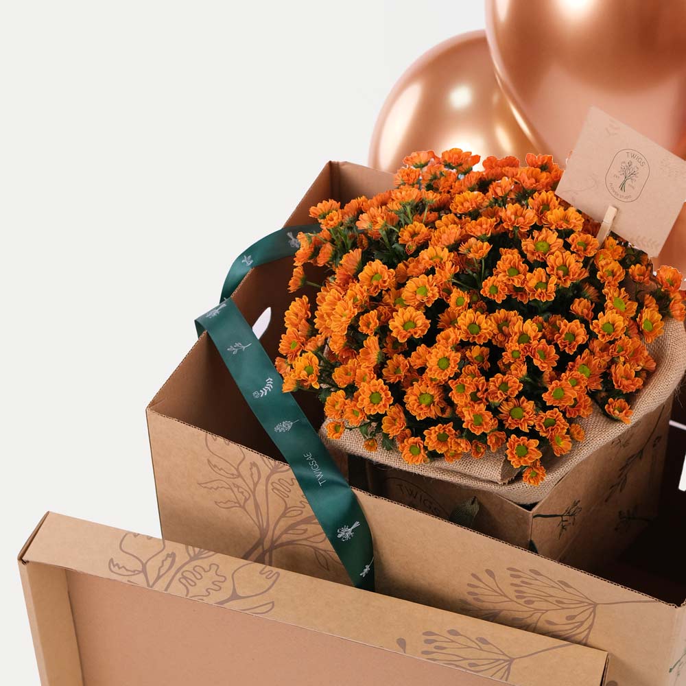 Chrysanthemum Orange flowers Surprise Box TWIGS
