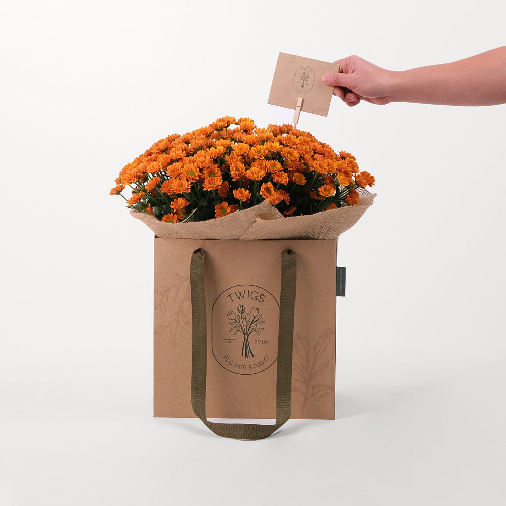 CHRYSANTHEMUM ORANGE Flowers Bouquet In A Bag