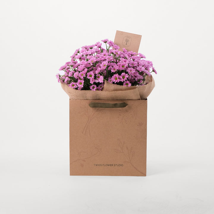 Chrysanthemum Purple Flowers Bouquet In A Bag