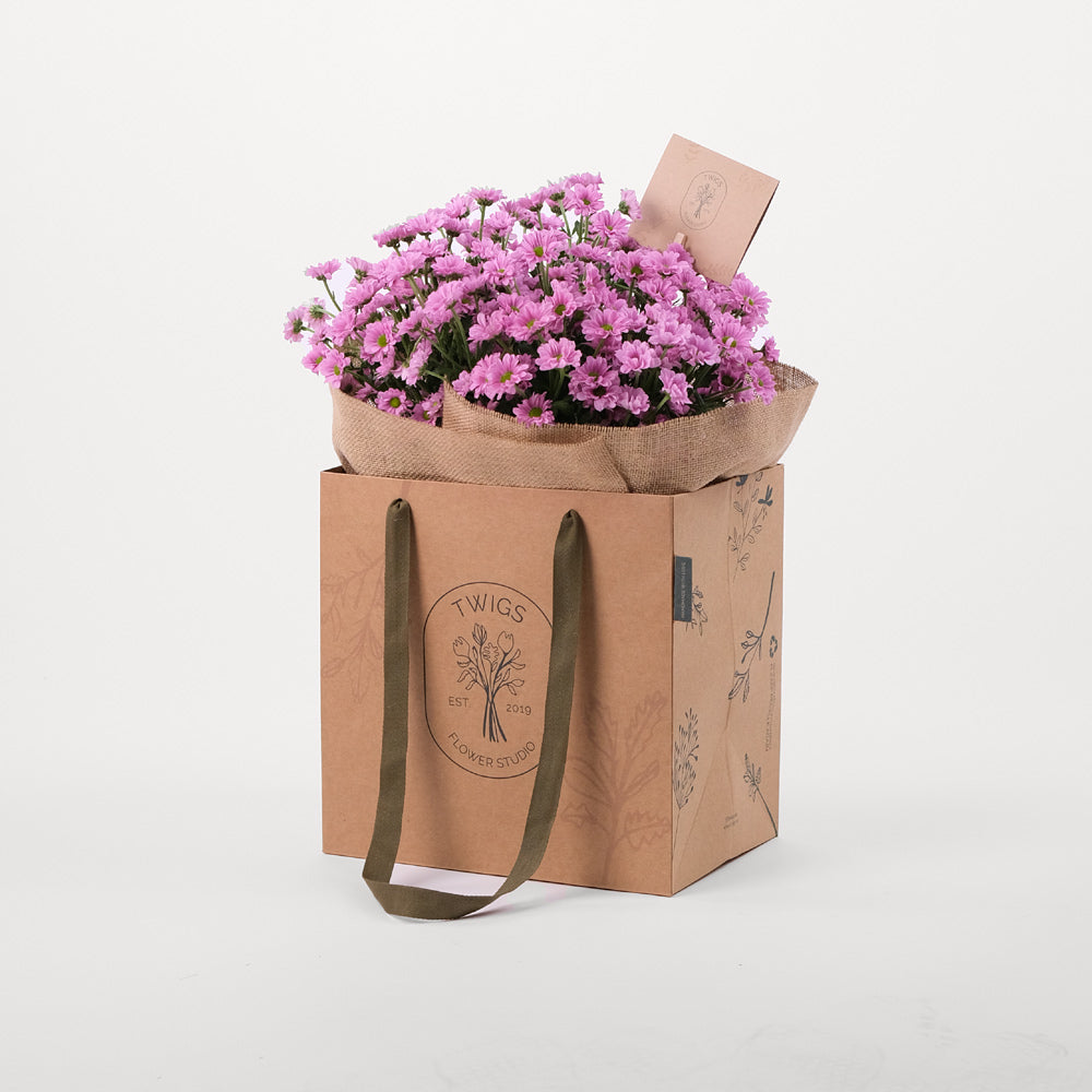 Chrysanthemum Purple Flowers Bouquet In A Bag