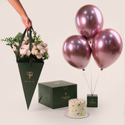 Blush Celebration Bundle – Flowers, Balloons & Cake - A Perfect Birthday Surprise