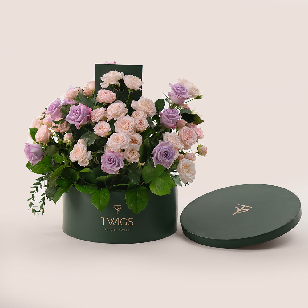 Grande Bombastic & Ocean Song Roses Flower Box – Soft Pretty Flowers TWIGS