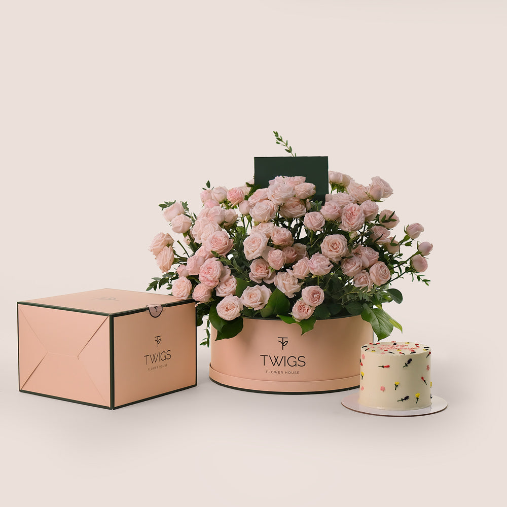 Celebration Bloom Grande Round Box Bundle – Roses & Flower Birthday Cake - A Perfect Gift for Life’s Special Moments