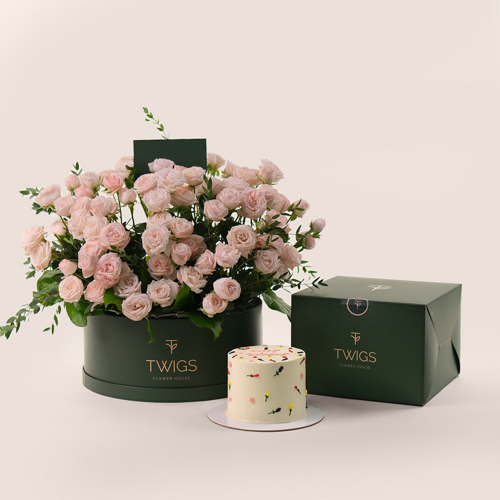 Celebration Bloom Grande Round Box Bundle – Roses & Flower Birthday Cake - A Perfect Gift for Life’s Special Moments