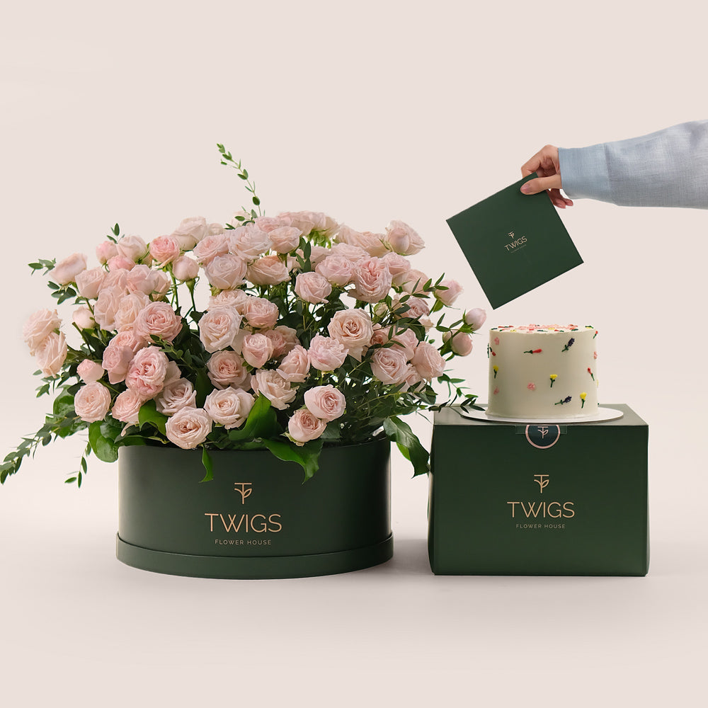 Celebration Bloom Grande Round Box Bundle – Roses & Flower Birthday Cake - A Perfect Gift for Life’s Special Moments