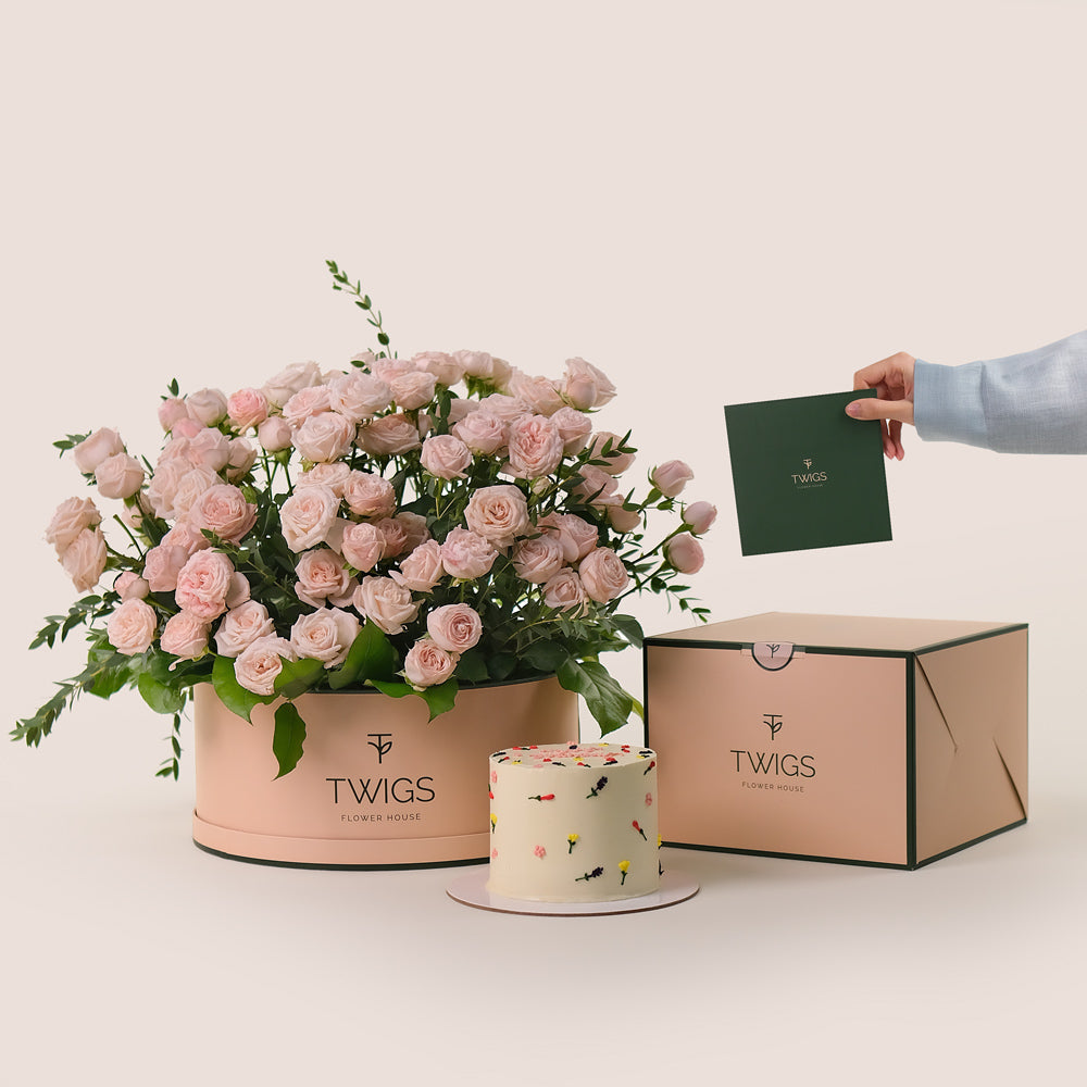 Celebration Bloom Grande Round Box Bundle – Roses & Flower Birthday Cake - A Perfect Gift for Life’s Special Moments