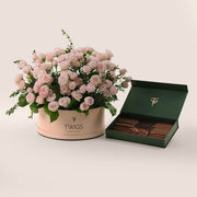 Grande Sweet Bloom Round Box Bundle – Bombastic Roses & Chocolate Gift Box - A Delightful Fusion of Elegance and Indulgence