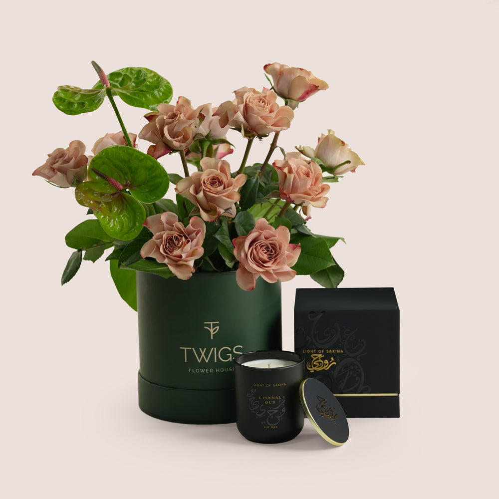Café Latte Roses · with Light of Sakina Eternal Oud Candle