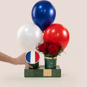 FIFA France: Red rose bouquet with navy, white and red balloons and France cake cup, TWIGS Flower House