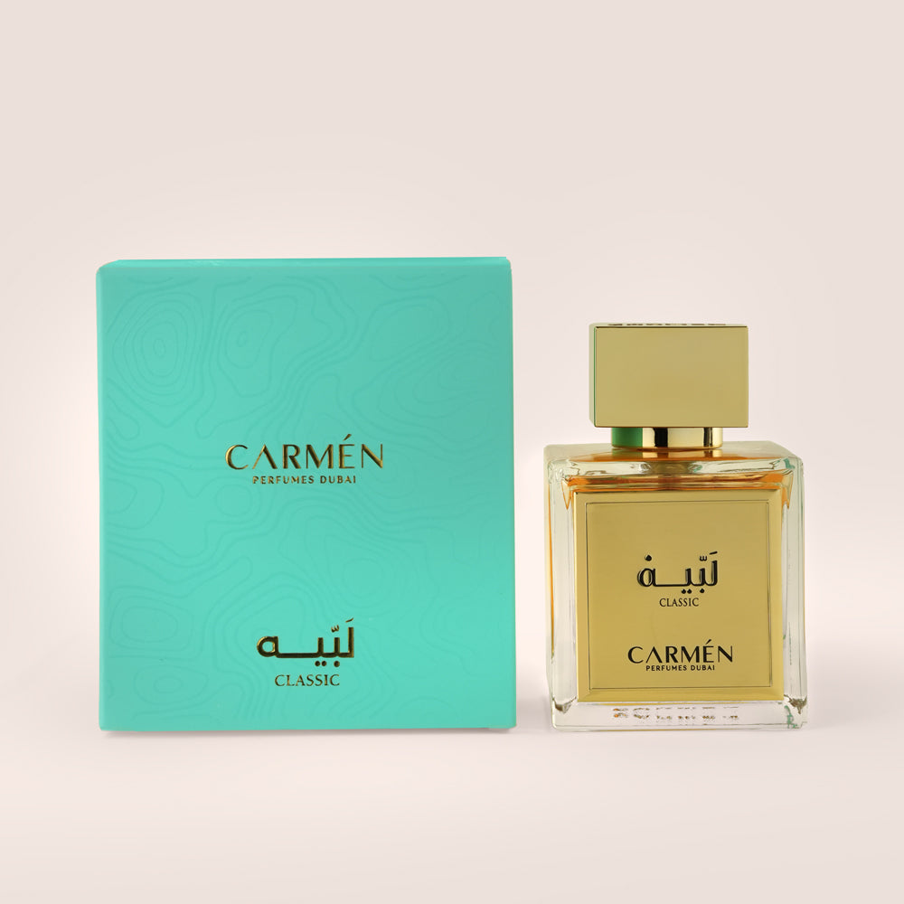 Labaih perfume bottle and turquoise box by Carmen Perfumes Dubai