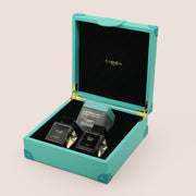 Carmen Gift Box Season with Dokhoon Al Sheikha Hend, Royal Spirit, and Labaih Black perfumes in turquoise box