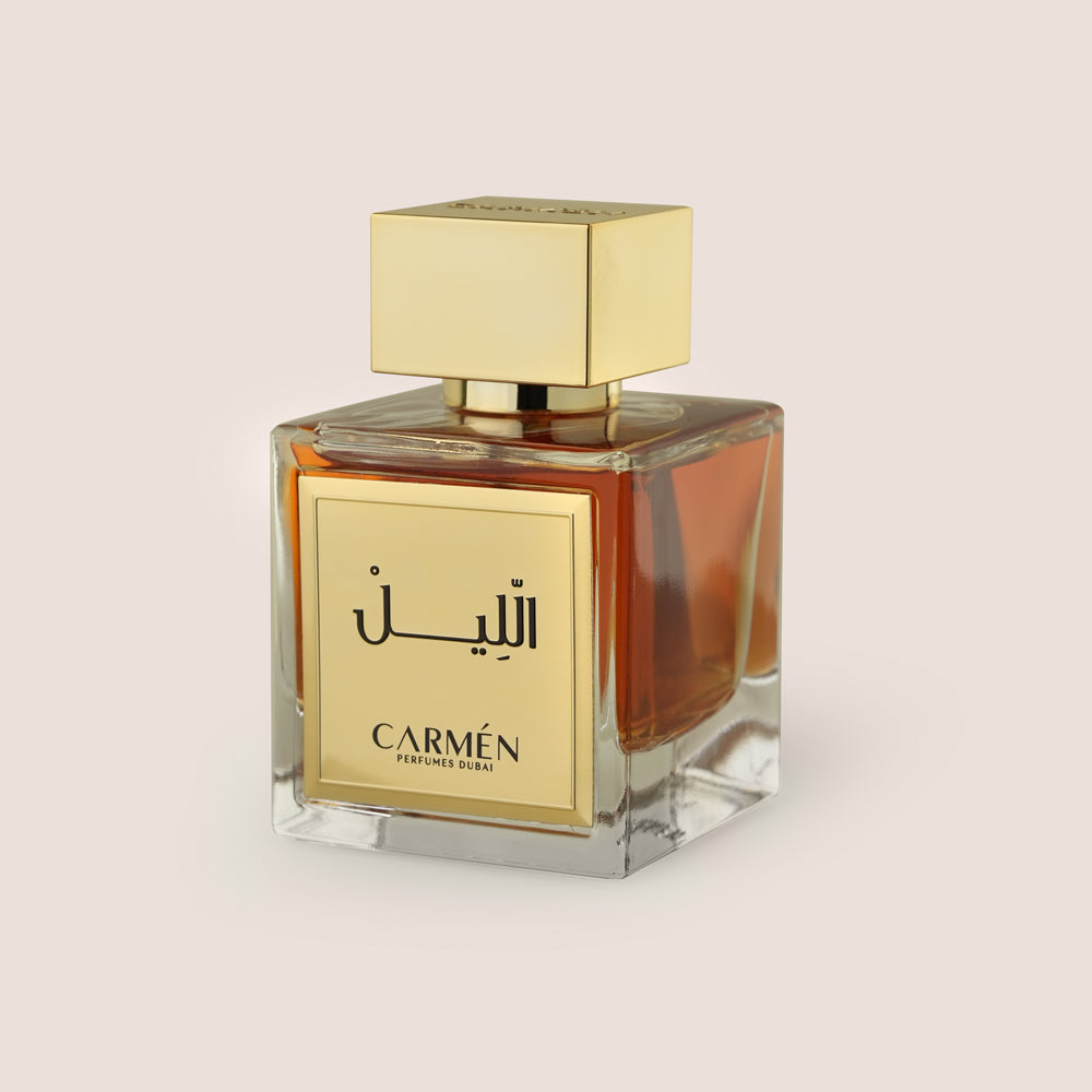 Al Lil perfume bottle and turquoise box by Carmen Perfumes Dubai