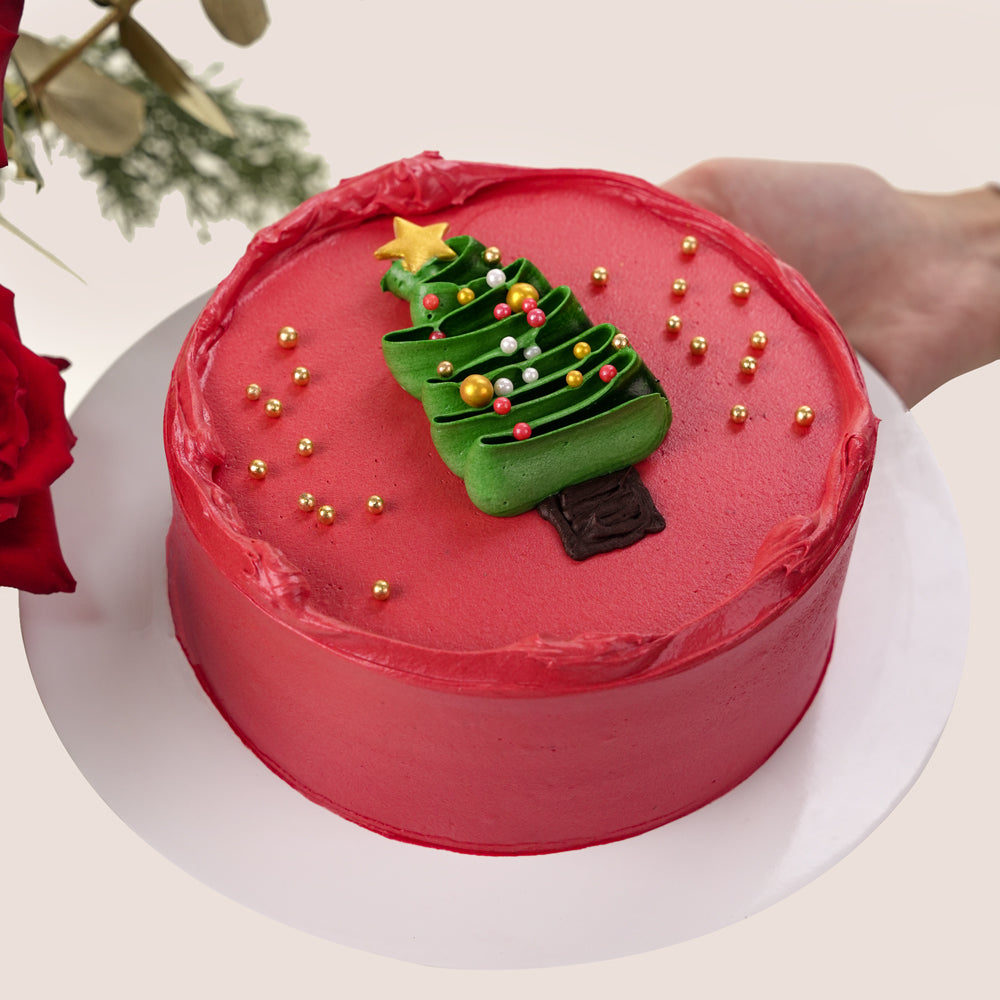 Christmas Celebration Bundle – Bouquet, Cake, Balloons & Message Topper