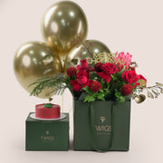 Christmas Celebration Bundle – Bouquet, Cake, Balloons & Message Topper