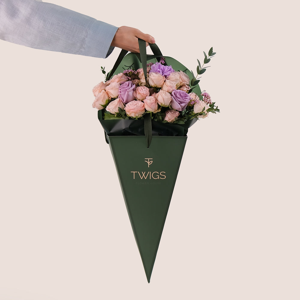 Violet Hues - Mother's Day Bouquet in TWIGS Cone-Shaped Bag