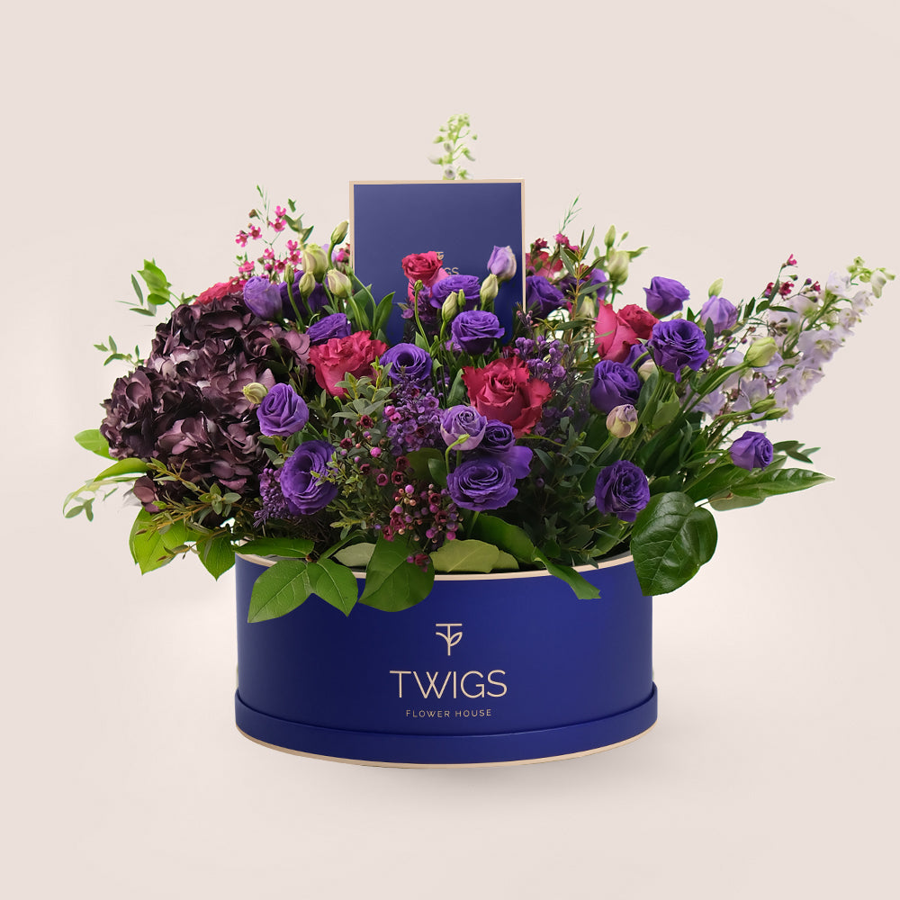 Purple Majesty – Grande Flower Box Arrangement